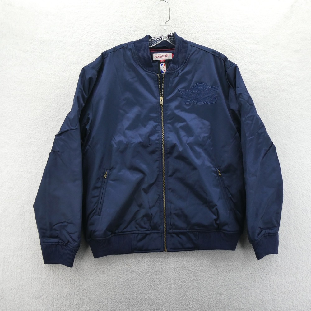 Mitchell & Ness Jacket Mens Large Cleveland Cavaliers Navy Blue Satin Bomber NBA
